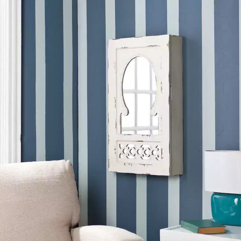 Gilmore Shabby Chic Wall Mount Jewelry Mirror - White - SEI
