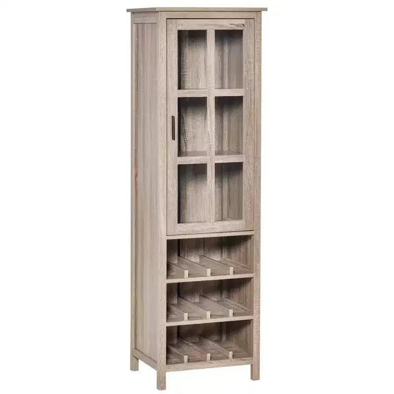 HOMCOM Tall Wine Cabinet, Bar Display Cupboard with 12-Bottle Wine Rack, Glass Door and 3 Storage Compartment for Living Room, Home Bar, Dining Room