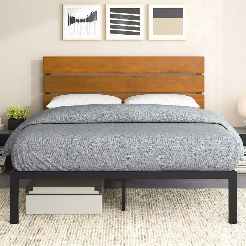 Metal Platform Bed Frame, Natural Finish, Available in Twin, Full, Queen, King