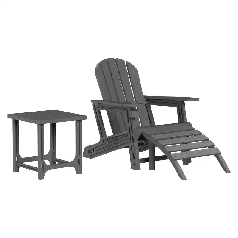 WestinTrends Azura 3-Piece HDPE Outdoor Patio Adirondack Chair with Ottoman and 18 Side Table Set, Gray