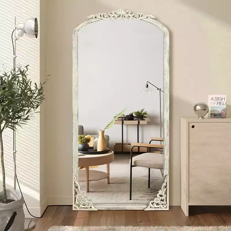 Dovelina Vintage Wooden Metal Full Length Mirror Large Wall Mirror 65x22 - Weathered White