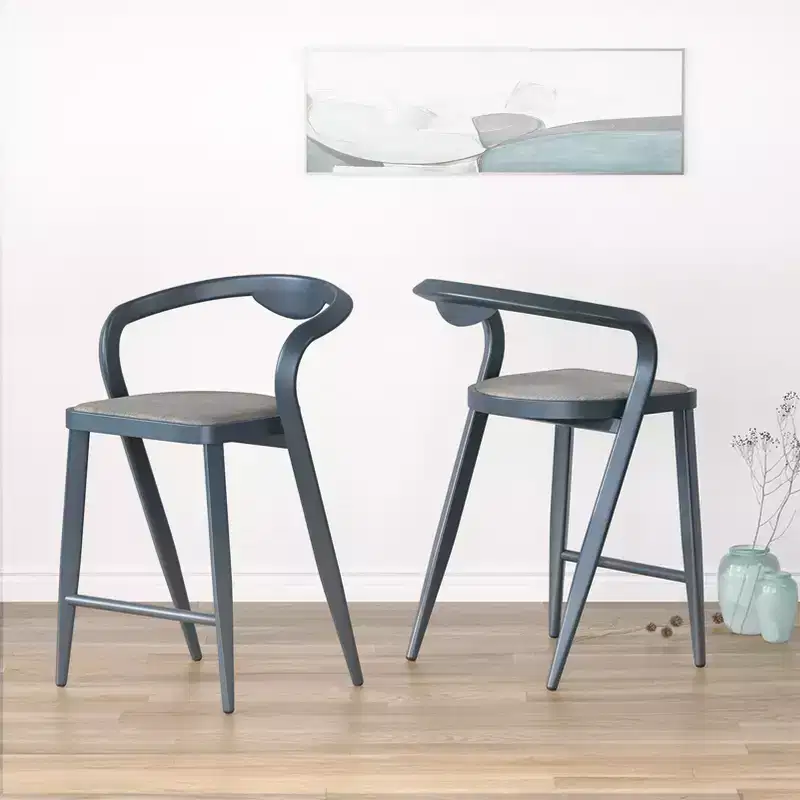 Outdoor Counter Height Bar Stool Chair Set of 2, Stylish Modern Bar Stool, Modern Patio Bar Stool with Back and Armrests, Comfortable Tall Bar Chair