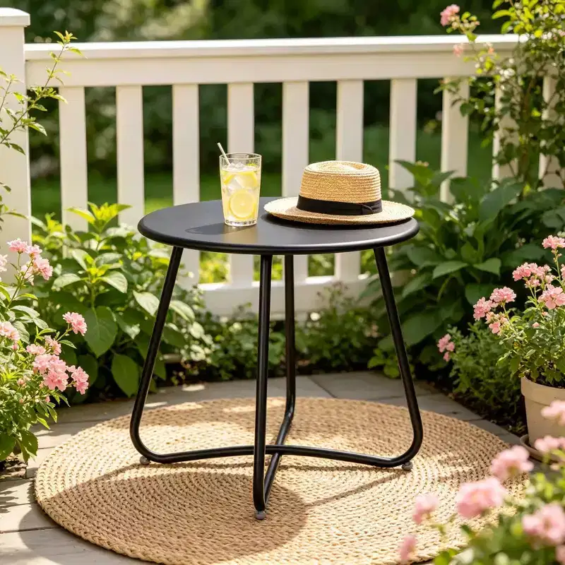 Laukingdom 18 Small Round Metal Side Table, Weatherproof Outdoor End Table for Patio Balcony Garden