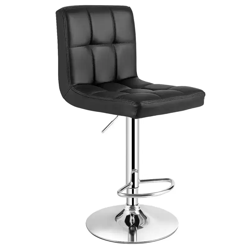 Adjustable Swivel Bar Stool Counter Height Chair PU Leather with Back, Black