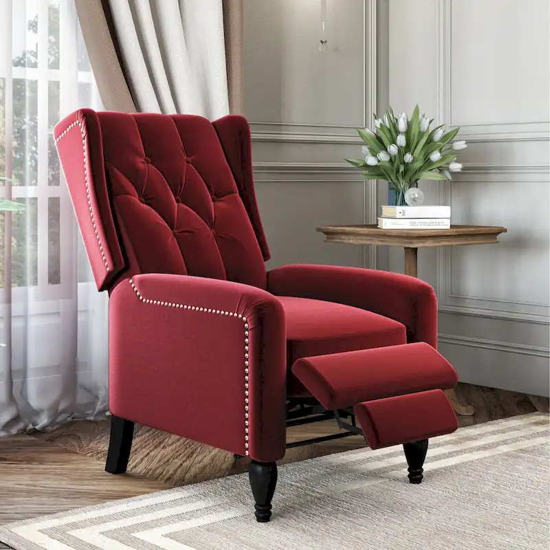 Velvet Wingback Push Back Recliner Chair
