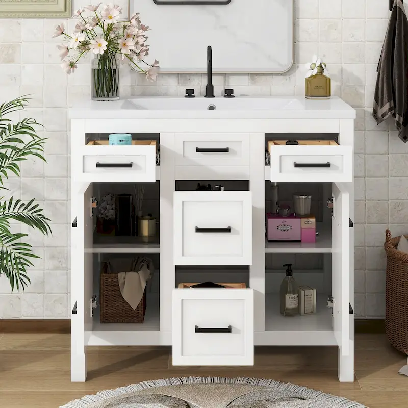 Bathroom Vanity Cabinet with Resin Integrated Sink