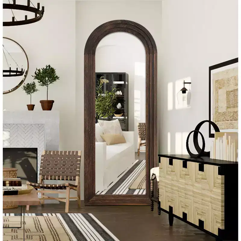 Dovelina Wood Frame Arch Top Full Length Mirror Leaning Mirror