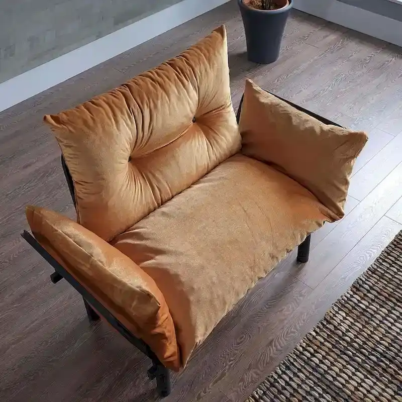 Mojay Futon Love SeatMetal frames2 Seater Plush Chenille Upholstered Sofa