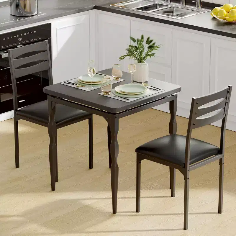 3 Piece Dining Table Set, Dining Table and Chairs Set of 2 with Spiral Legs, Dining Set for 2, Suitable for Small Spaces, Kitchen, Apartment