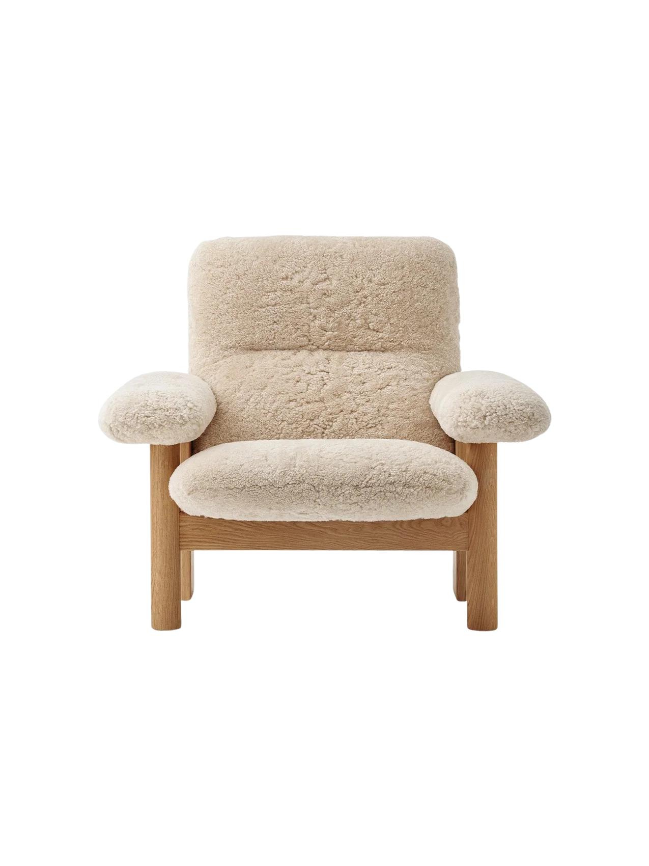 Scandinavian Mid-Century Sheepskin High Back Lounge Chair with Exaggerated Armrests for Living Room & Bedroom