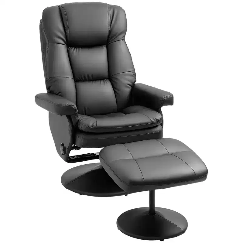 HOMCOM Swivel Recliner with Ottoman, PU Leather Reclining Chair and Footrest with Wrapped Base for Living Room, Bedroom and Home Office