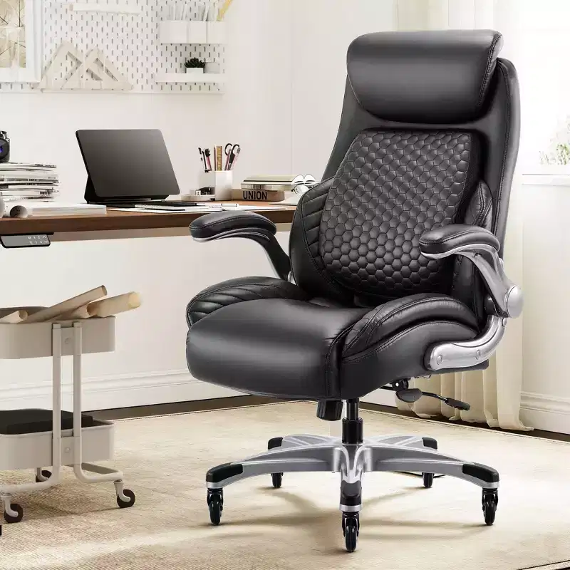 Ora Maison Ergonomic Office Chair  High Back Leather Desk Chair with Spring Support & Flip-Up Arms