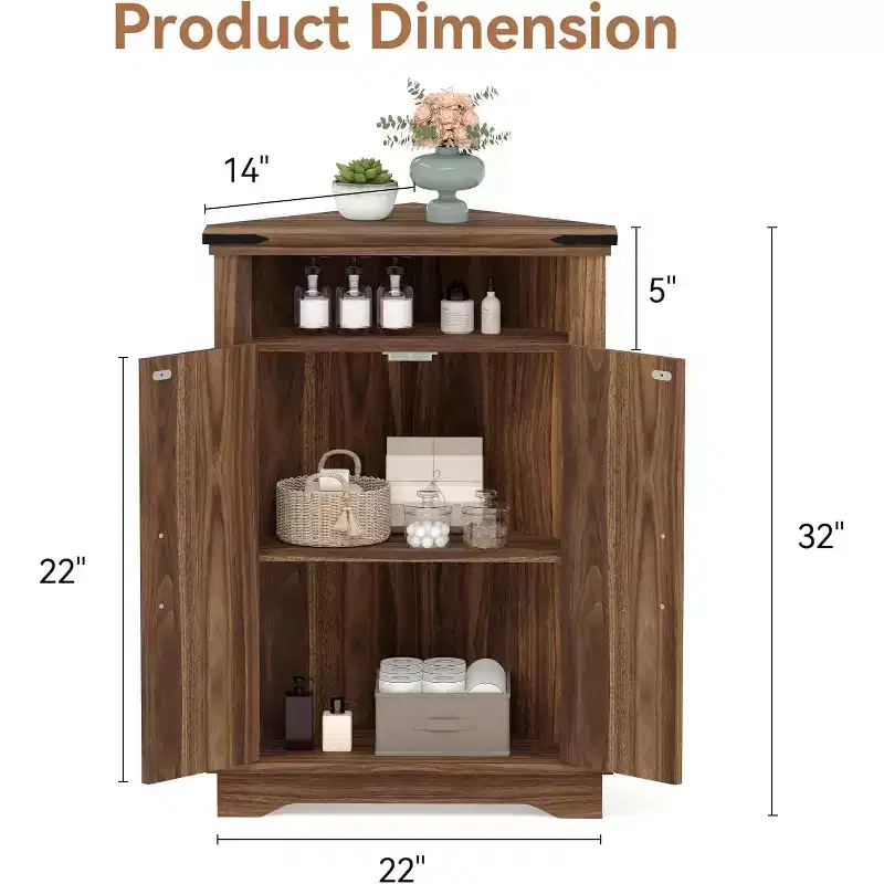 Corner Storage Cabinet with Barn Door, Farmhouse Style Floor Standing Corner Cabinet with Adjustable Shelves, Storage Cabinet for Home Office