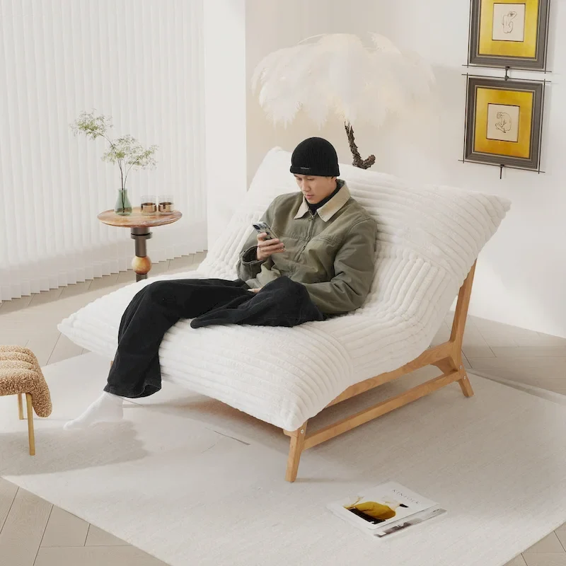 Bean Bag Accent Chair Large Plush Bean Bag Lounger with Solid Wood Frame Comfy Lounge Chair with Down Filling