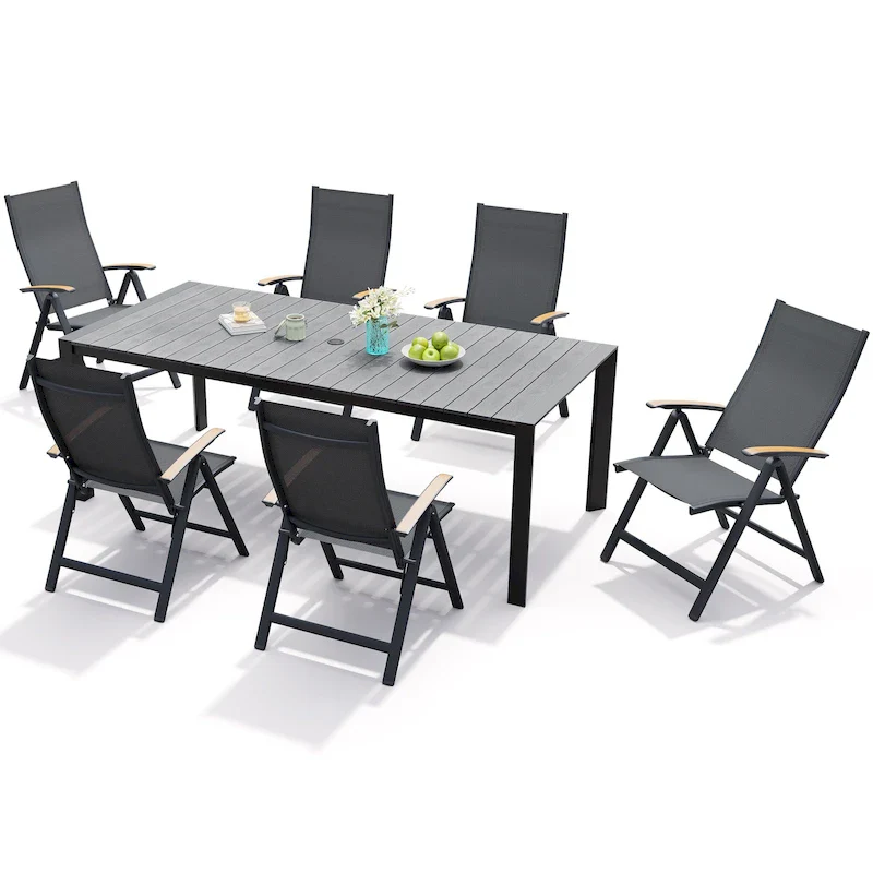 7-Piece Furniture Set Outdoor Patio Dining Table and Folding Chairs