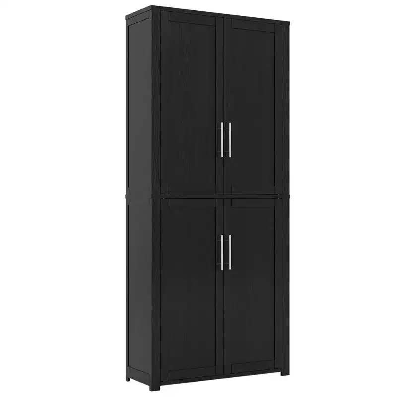 MAYEERTY 67x28x15 Inch White Wood Grain Freestanding 4-Door Storage Cabinet with Solid Wood Doors for Home Living Room