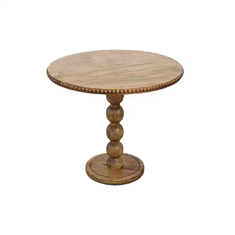 21" Side End Table Round Top Stacked Ball Post Natural Brown Mango Wood Brown