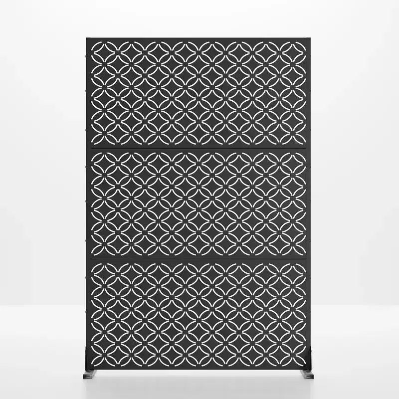 Freestanding Outdoor Metal Privacy Screen, Floral Pattern