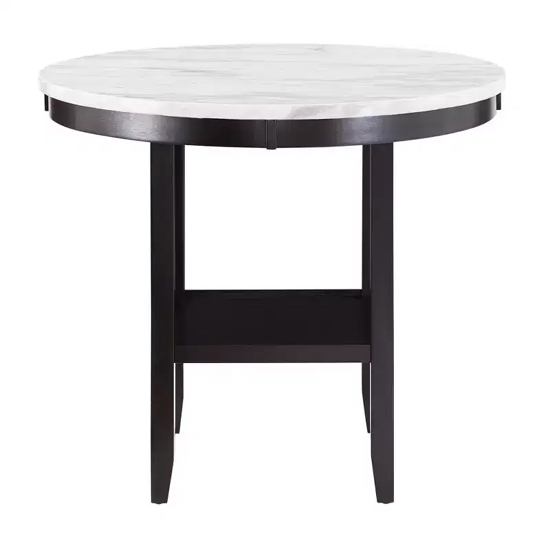 Banforth White Faux Marble Round Table - Espresso/White Marble - iNSPIRE Q