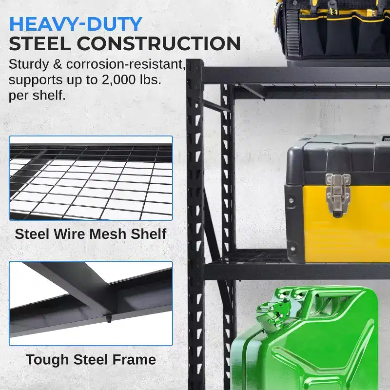 Heavy-Duty 3-Tier Metal Garage Shelving for Storage with 2000 lbs Capacity Per Shelf, Adjustable, Sturdy Design