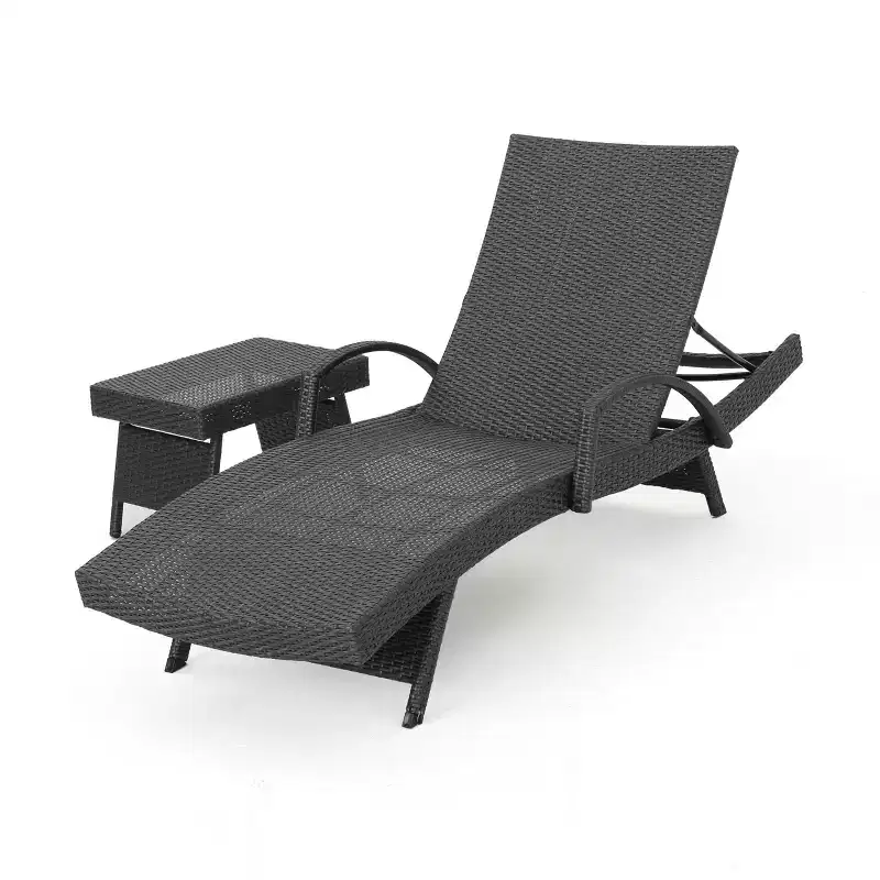 GDFStudio Olivia Outdoor Wicker Folding Adjustable Chaise Lounge and Table Set