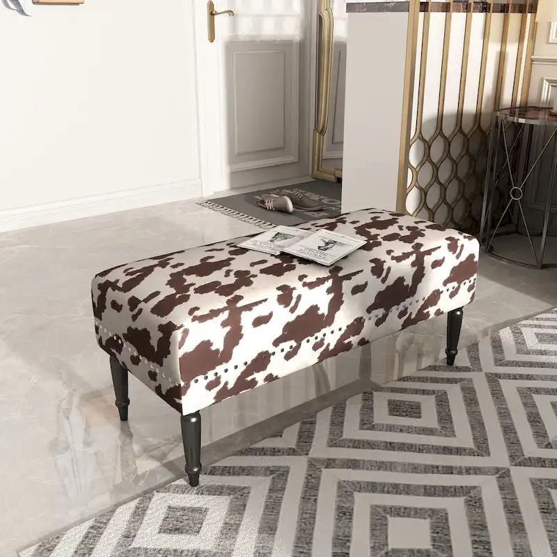 Adeco Cow Fabric Ottoman Bench Stool