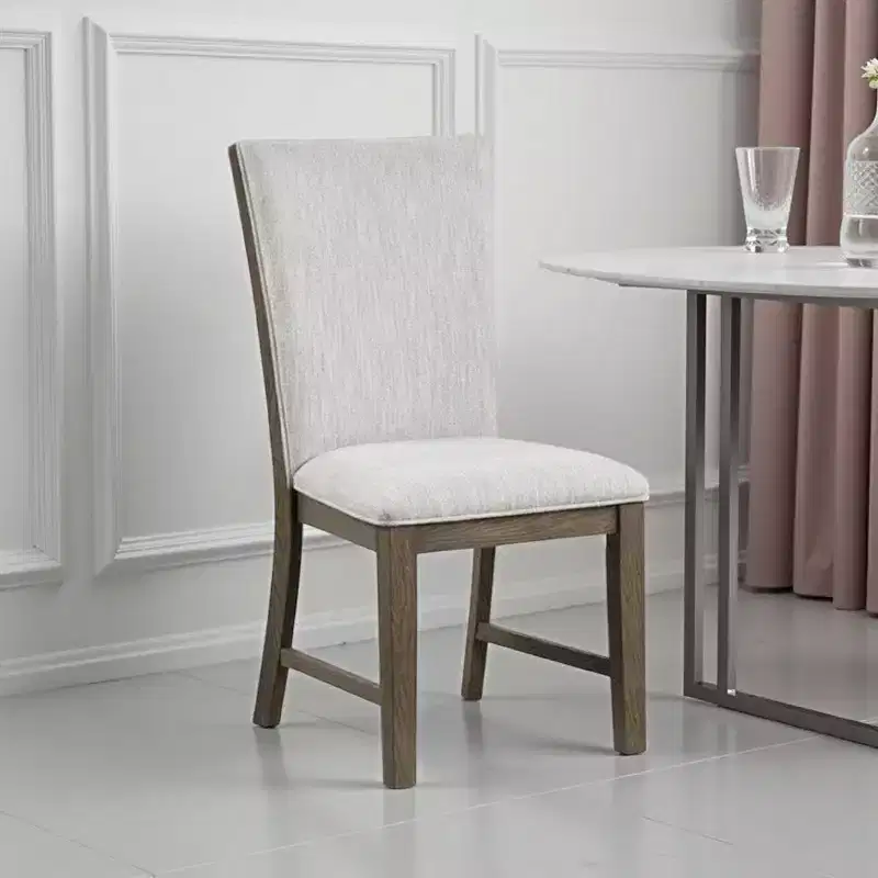 Royal Hampton Side Dining Chair Set of 2, Oak Brown Wood, Gray Fabric and Foam