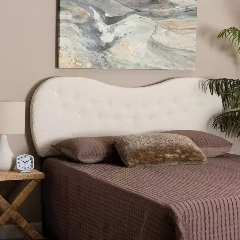 Cream Boucle Fabric Queen Size Headboard
