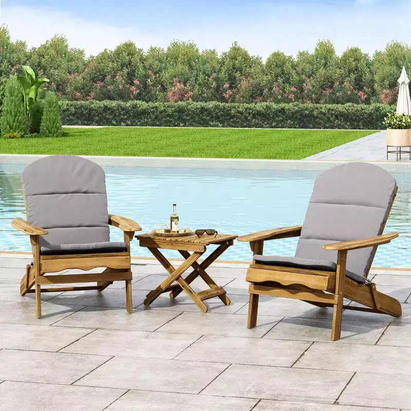 Christopher Knight Home Jane Outdoor Folding Acacia Wood 3 Piece Adirondack Chat Set with Cushions