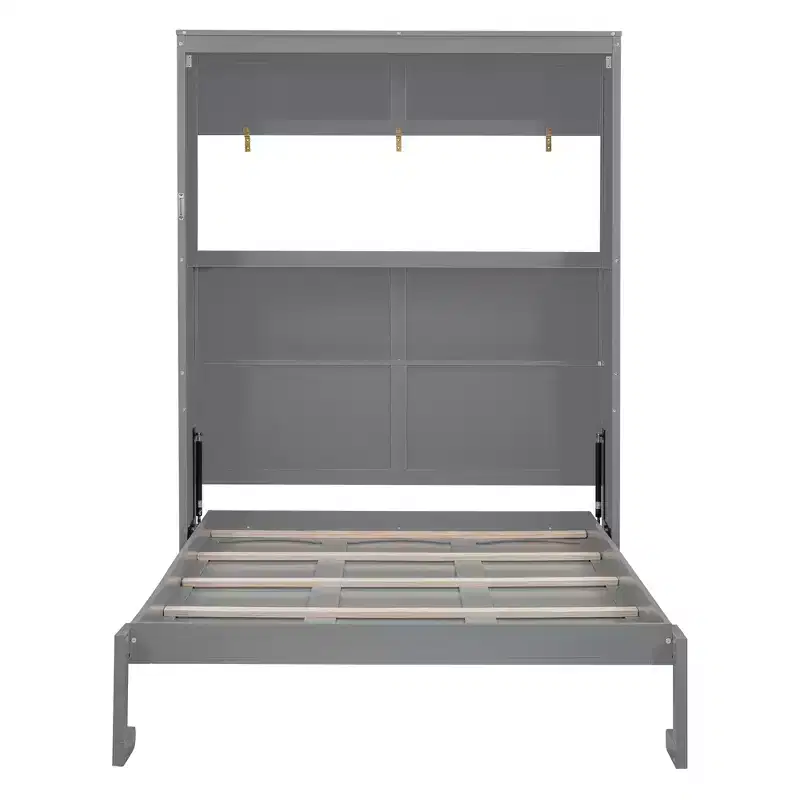 Full/Queen Murphy Bed with Built-In Shelves White/Gray