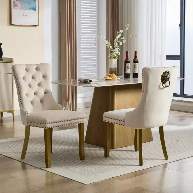 Set of 2 Mid-Century Modern Dining Chairs, Velvet Upholstered Dining Room Chairs, Contemporary Armless Kitchen Chairs with Wood Legs-Panipeachy