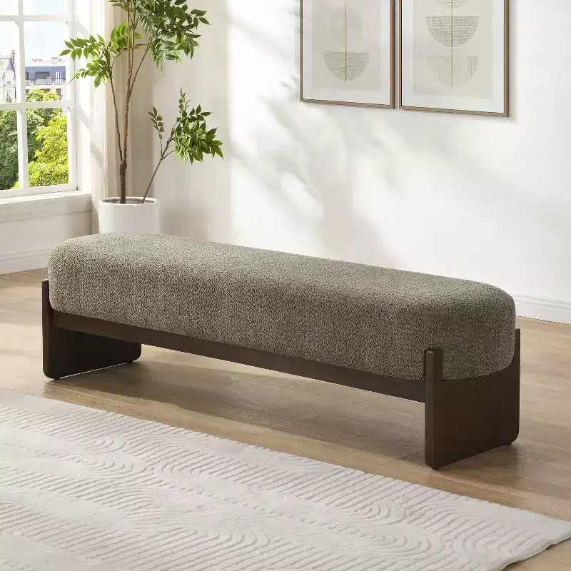 Gray Loop Yarn Upholstered Rectangle Ottoman, Seats 1