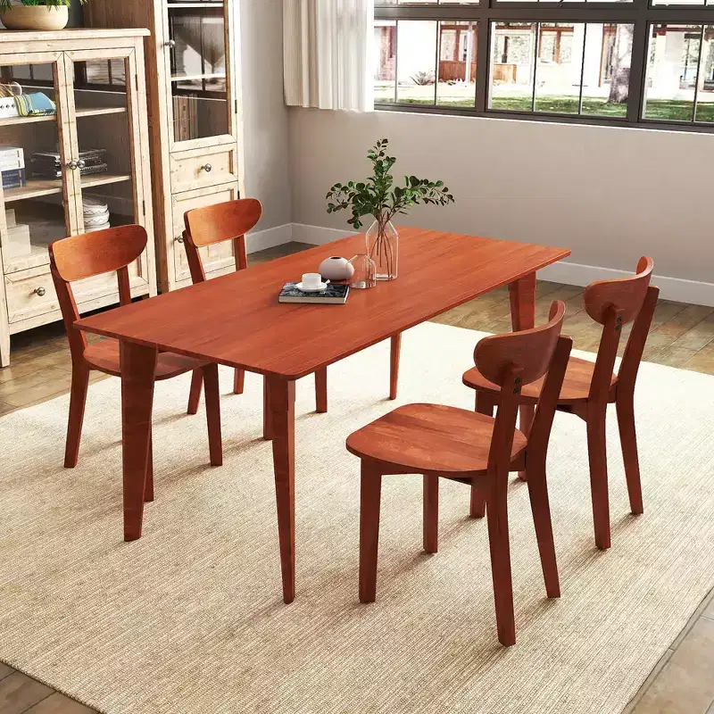 Costway Solid Wood Dining Chair Set of 4 w/ Curved Backrest & Rubber Wood Frame