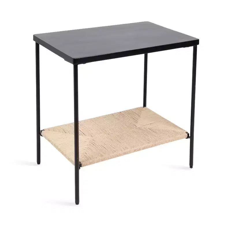 Kate and Laurel Mandell Wood and Natural Woven Side Table, 22x14x22, Natural and Black