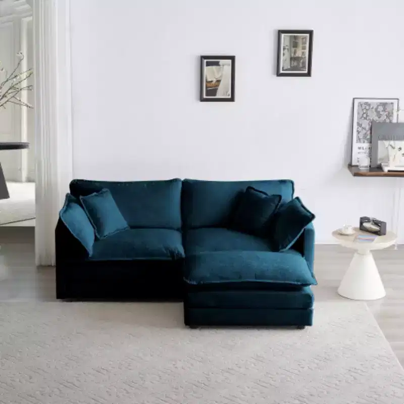 Chenille Loveseat with Ottoman and Footrest: Ideal for Small Spaces