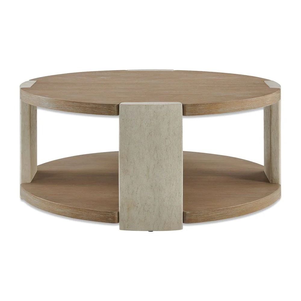 White-Washed Rattan Poles Curved Coffee Table with Storage