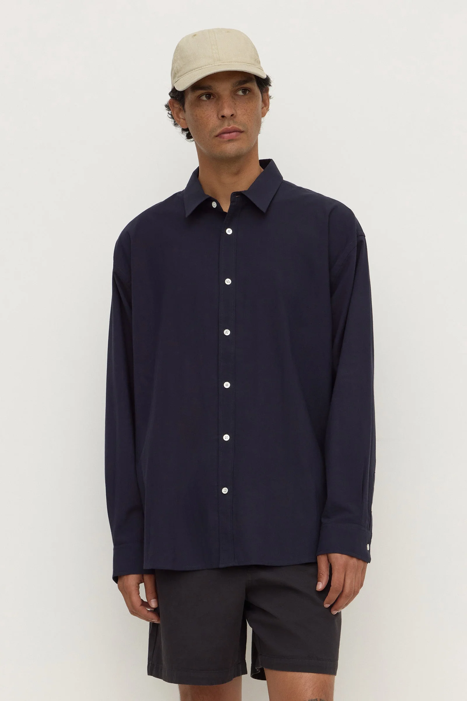 True Navy Cotton Voile Long Sleeve Shirt
