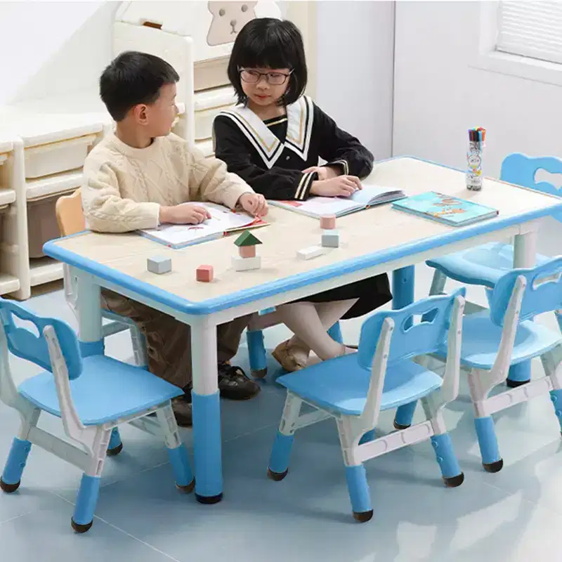 Height Adjustable Kids Table and 6 Chair Set for Ages 2-10, Supports Up to 300 Lbs, Children Multi-Activity Table, for Classrooms, Daycares, Homes
