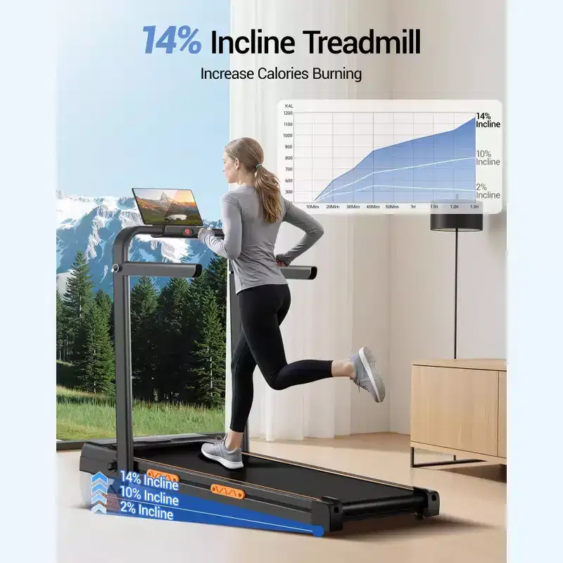 4-in-1 Foldable Walking Pad with Handle, 14% Incline Under-Desk Treadmill for Home, 2.5 HP Quiet Brushless Motor
