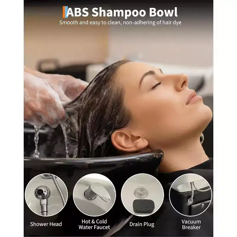 Shampoo Bowl and Chair Set, 450 LBS Capacity Hair Washing Station, Ceramic Shampoo Bowl Sink Chair with Footrest