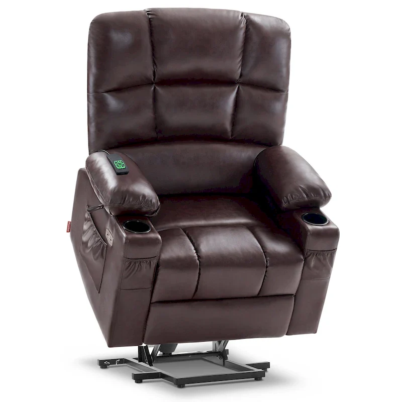 Medium Dual Motor Power Lift Recliner Chair with Massage and Heat for Elderly People, Faux Leather