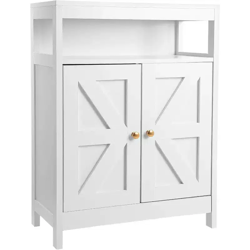 Bathroom Floor Cabinet with Double Doors, Adjustable Shelves, Compact Storage Unit Measuring 34.84 D x 14.17 W x 7.87 H, Space-Saving, White
