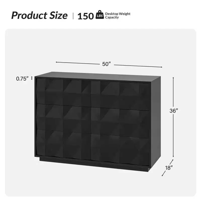 Randolf 6 - Drawer Dresser With Adjustable Feet| ART OF LIVING DESIGNS-BLACK