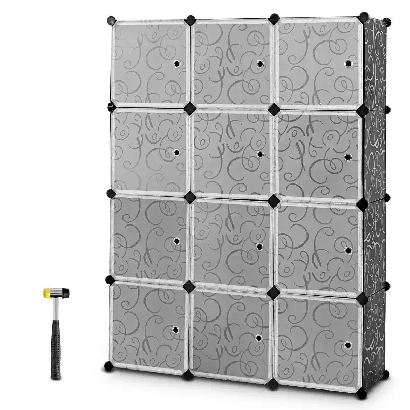 DIY 12 Cube Portable Closet Storage Organizer Clothes Wardrobe Cabinet W/Doors