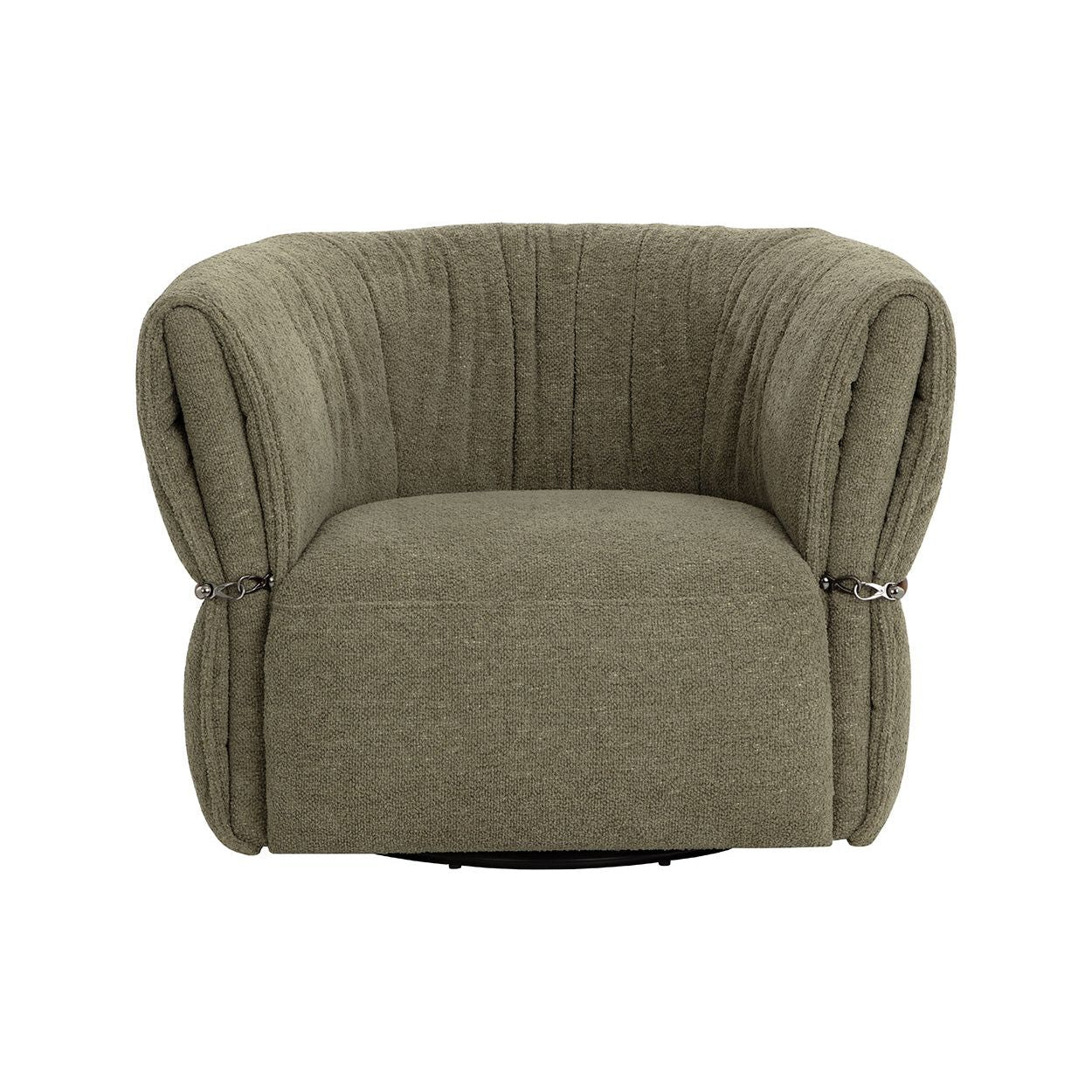 Low-Profile Fabric & Leather Rope Swivel Armchair with Enveloping Seat for Living Room