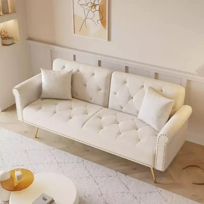Wood & Velvet Upholstered Sofa Bed 69.7''W x 34.5''H