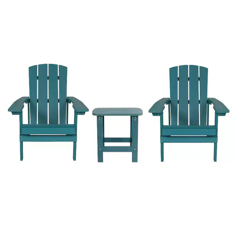 Emma and Oliver Three Piece Hammond Adirondack Style Conversation Set with Two Chairs and Matching Side Table for Indoor and Outdoor Use