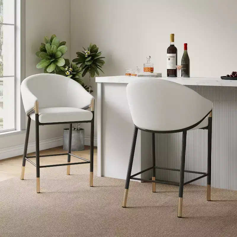 Christopher Knight Home Kalysta Modern Metal Upholstered Counter Stools with Curved Armrests (Set of 2)