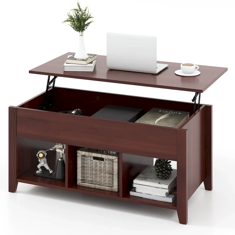 Brown Lift Top Coffee Table with Hidden Compartment, 1-Person