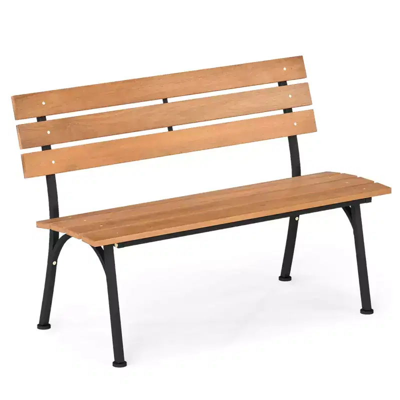 Costway Acacia Wood Patio Loveseat with Heavy Duty Metal Frame, Slatted Backrest and Seat Natural + Black